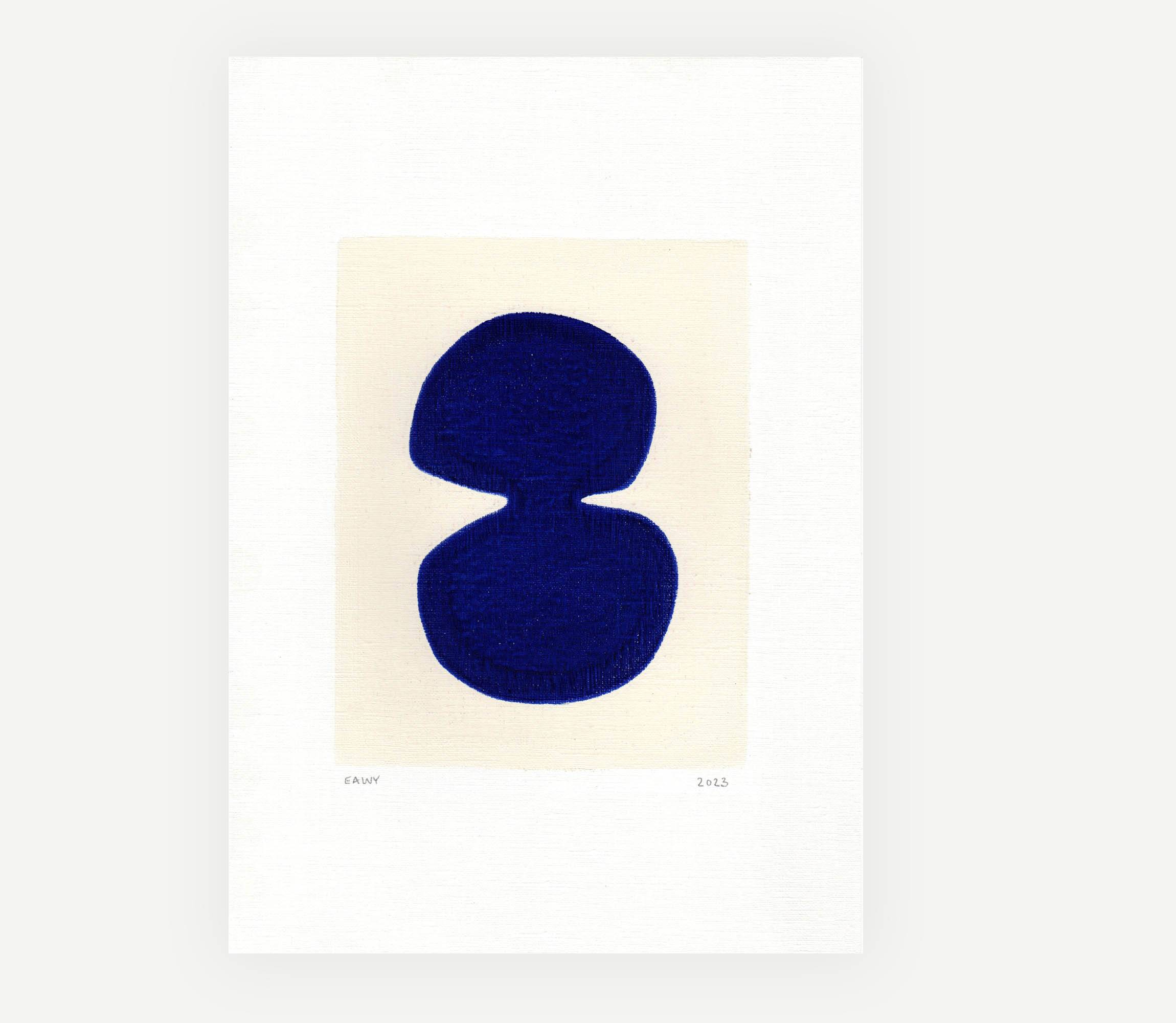 abstract painting on ultramarine blue paper signed Eawy