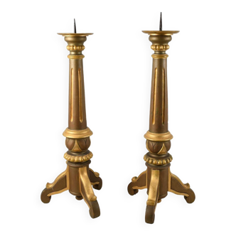Old pair of wooden candle holders