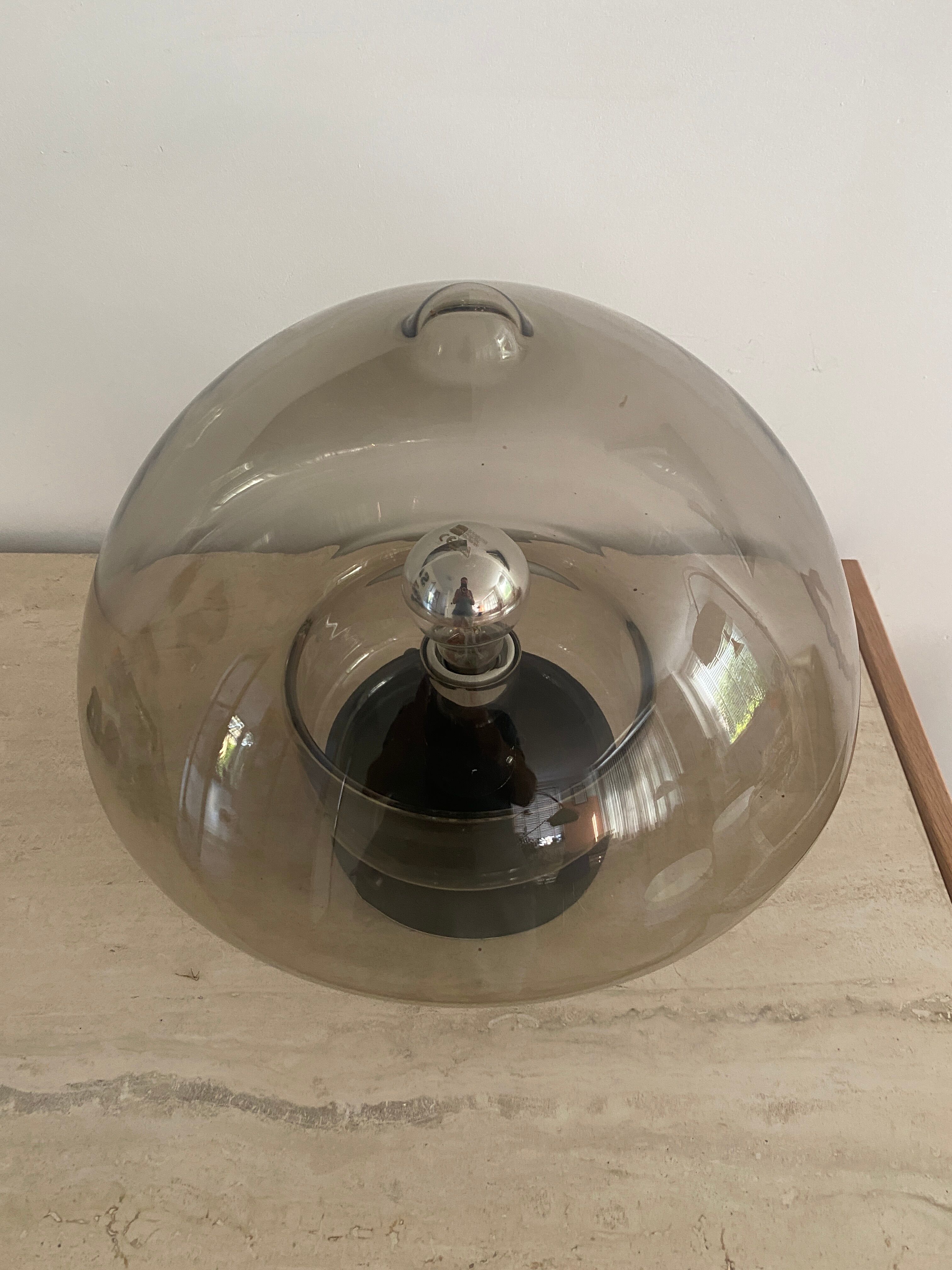 Champignon / plafonnier vintage en verre fumé