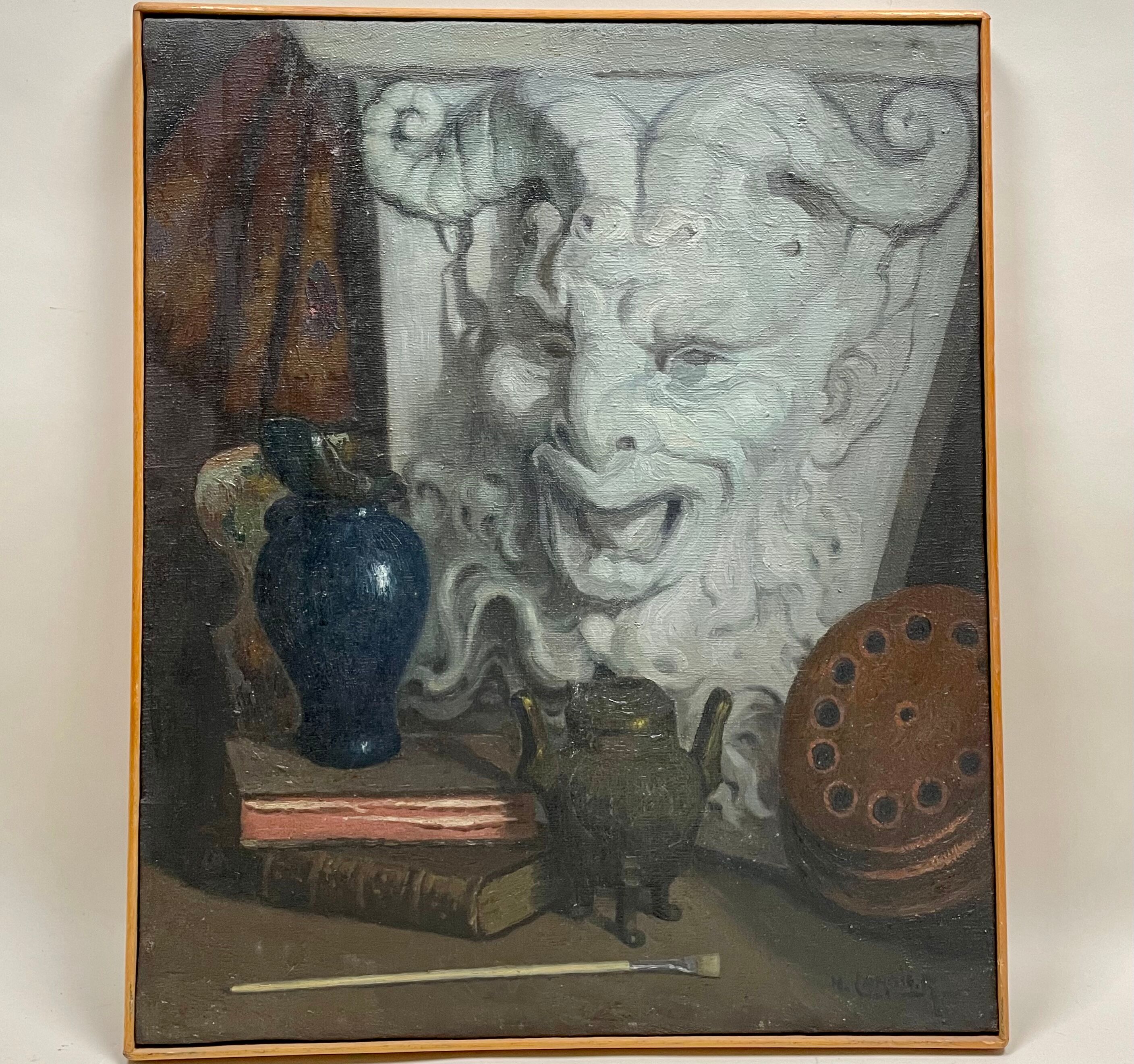 Painting, still life with the head of a satyr