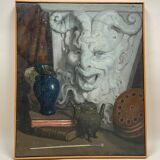 Painting, still life with the head of a satyr