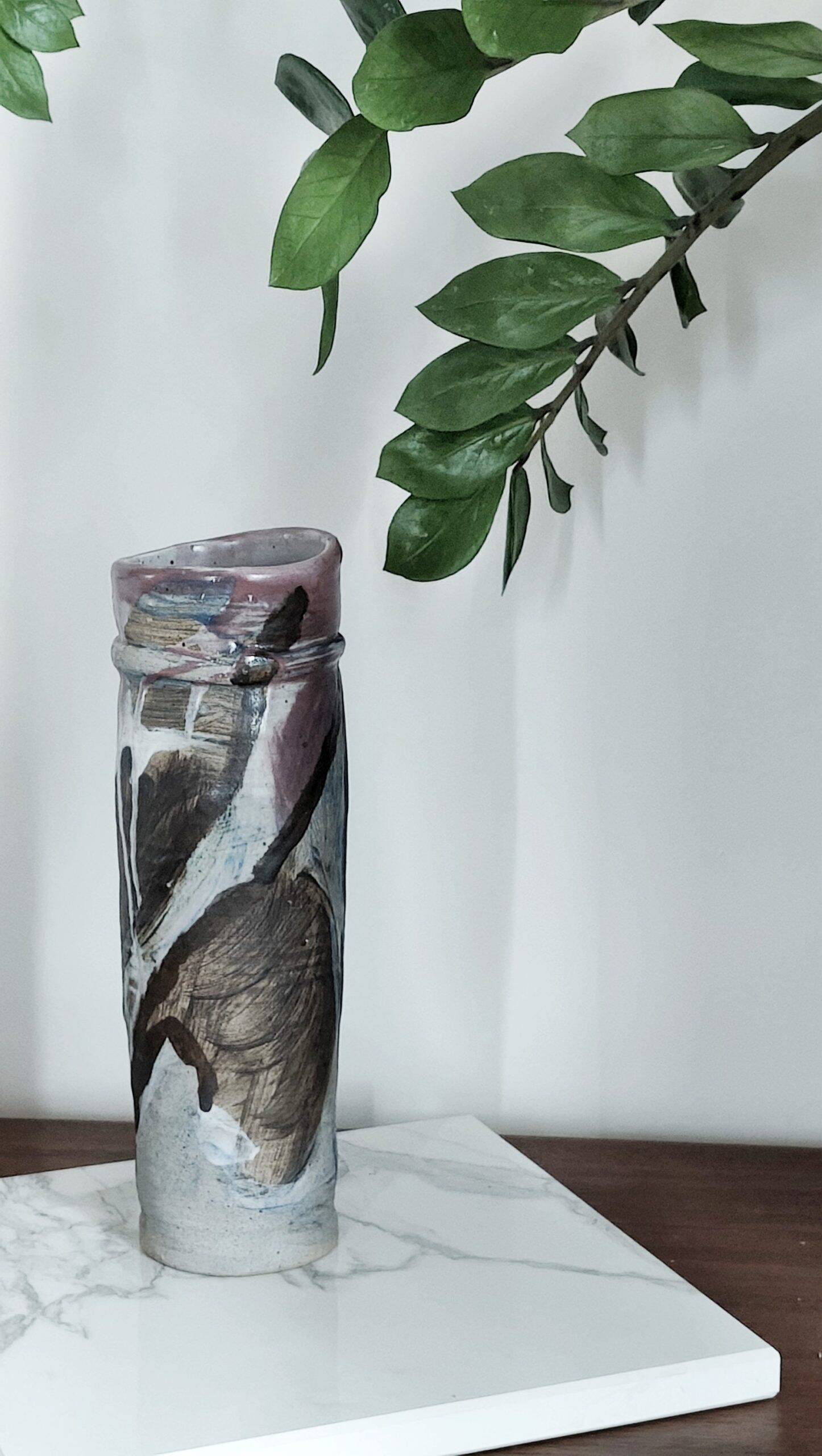 Vintage abstract ceramic roller vase – signed