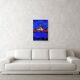 Abstract blue and red colors acrylic painting on stretched canvas