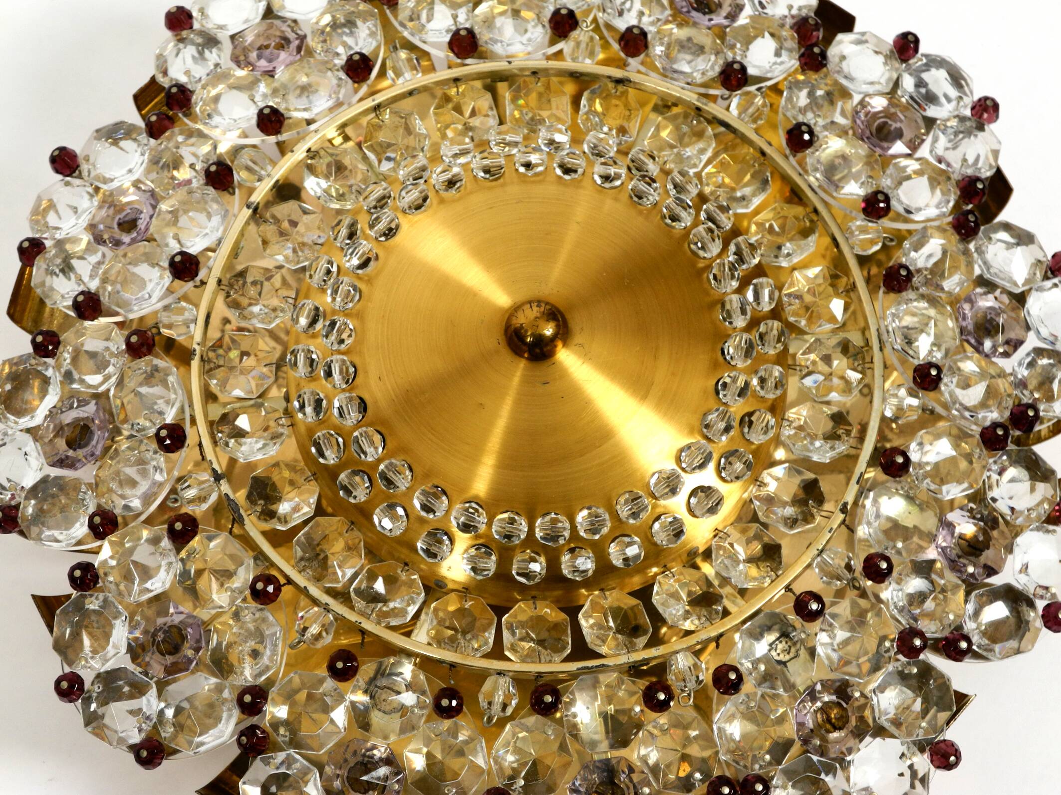 Mid Century Modern ceiling lamp made of glass stones and brass frame