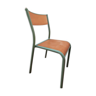Chaise d'école Mullca restaurée vert mint