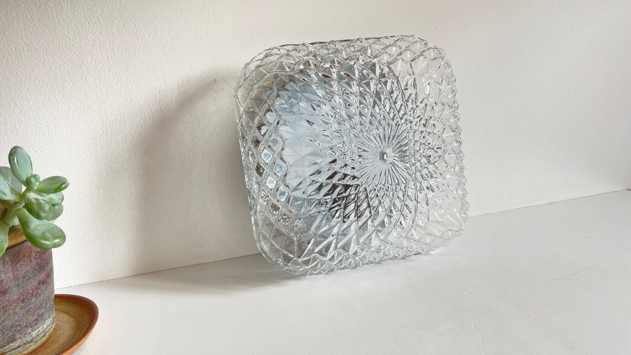 Wall lamp glass and steel ceiling light 1950s