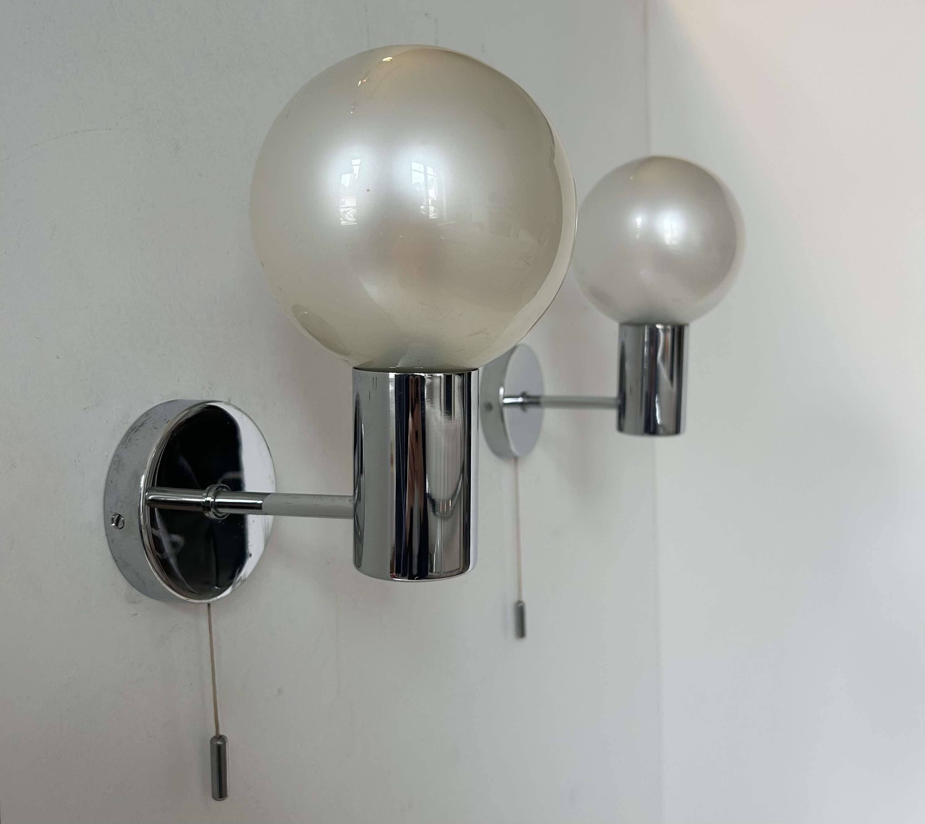 Pair of vintage wall lights, chrome and glass, Germany 1970