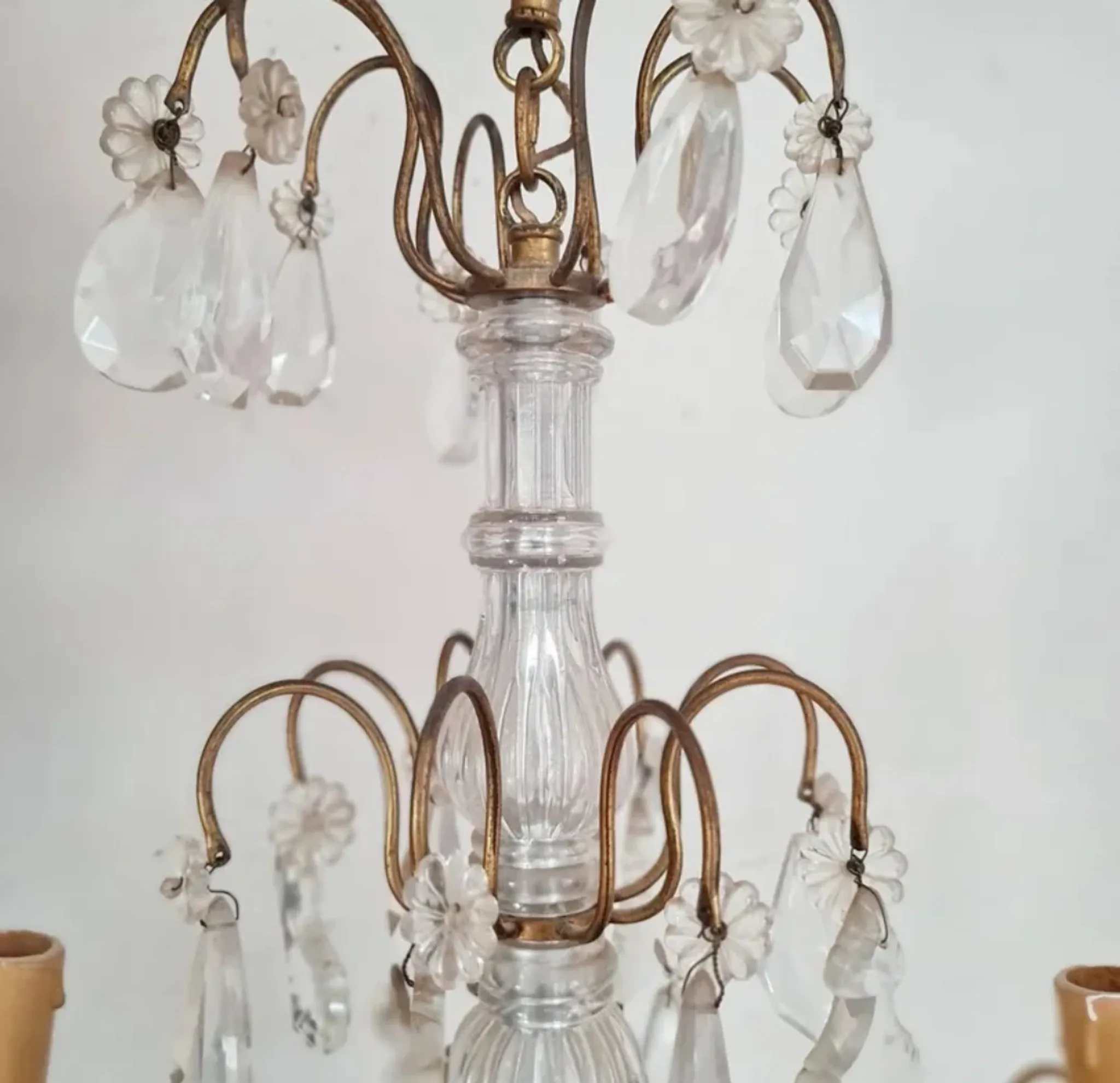 Antique Glass & Gilded Metal Chandelier 1900