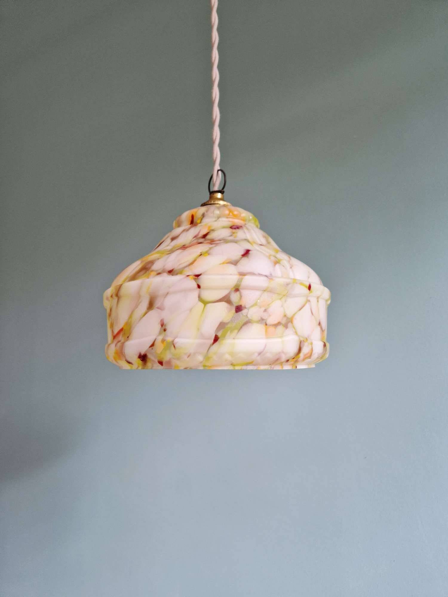 Art Deco pendant light in multi-colored speckled glass, 1930