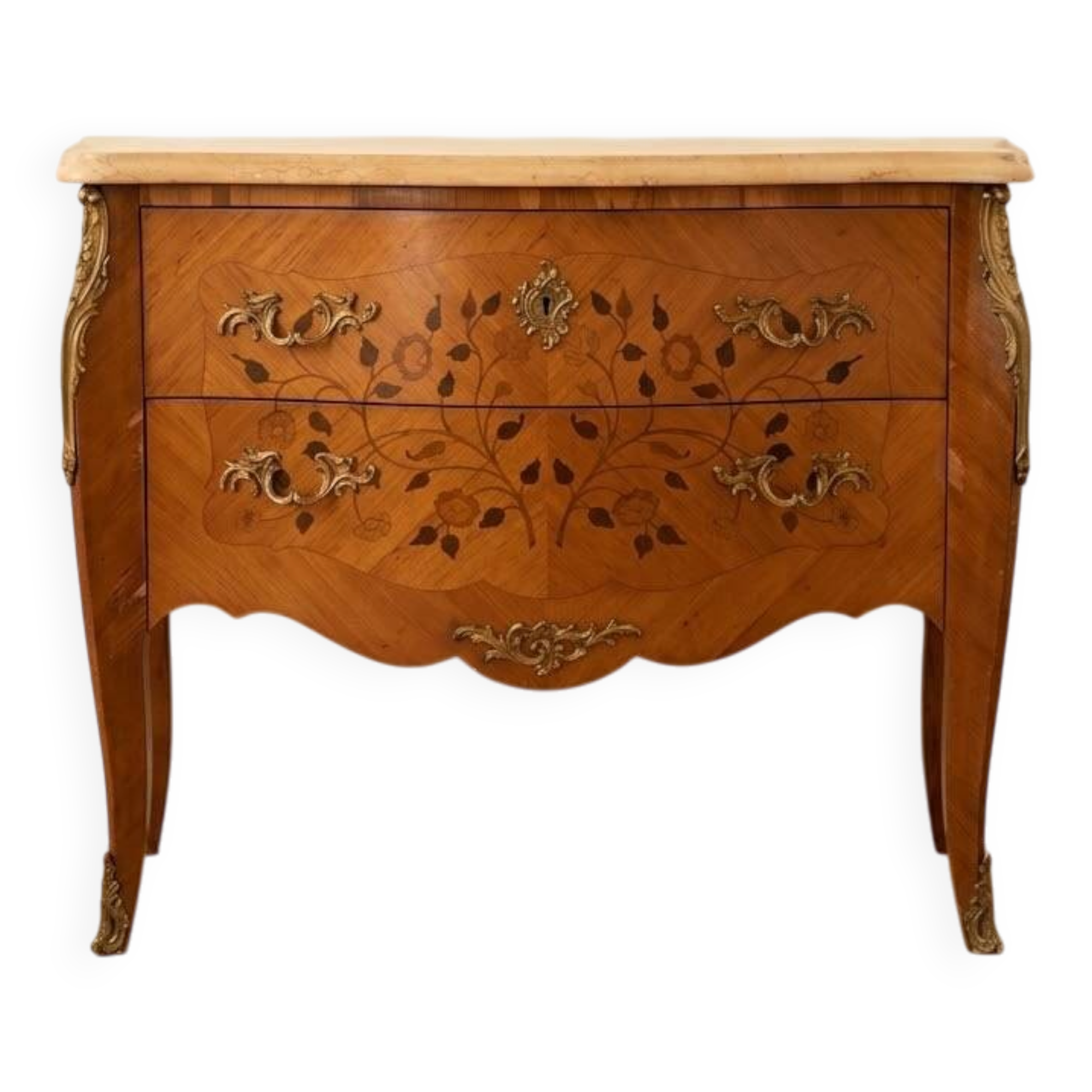 Louis XV commode inlaid with wood and marble