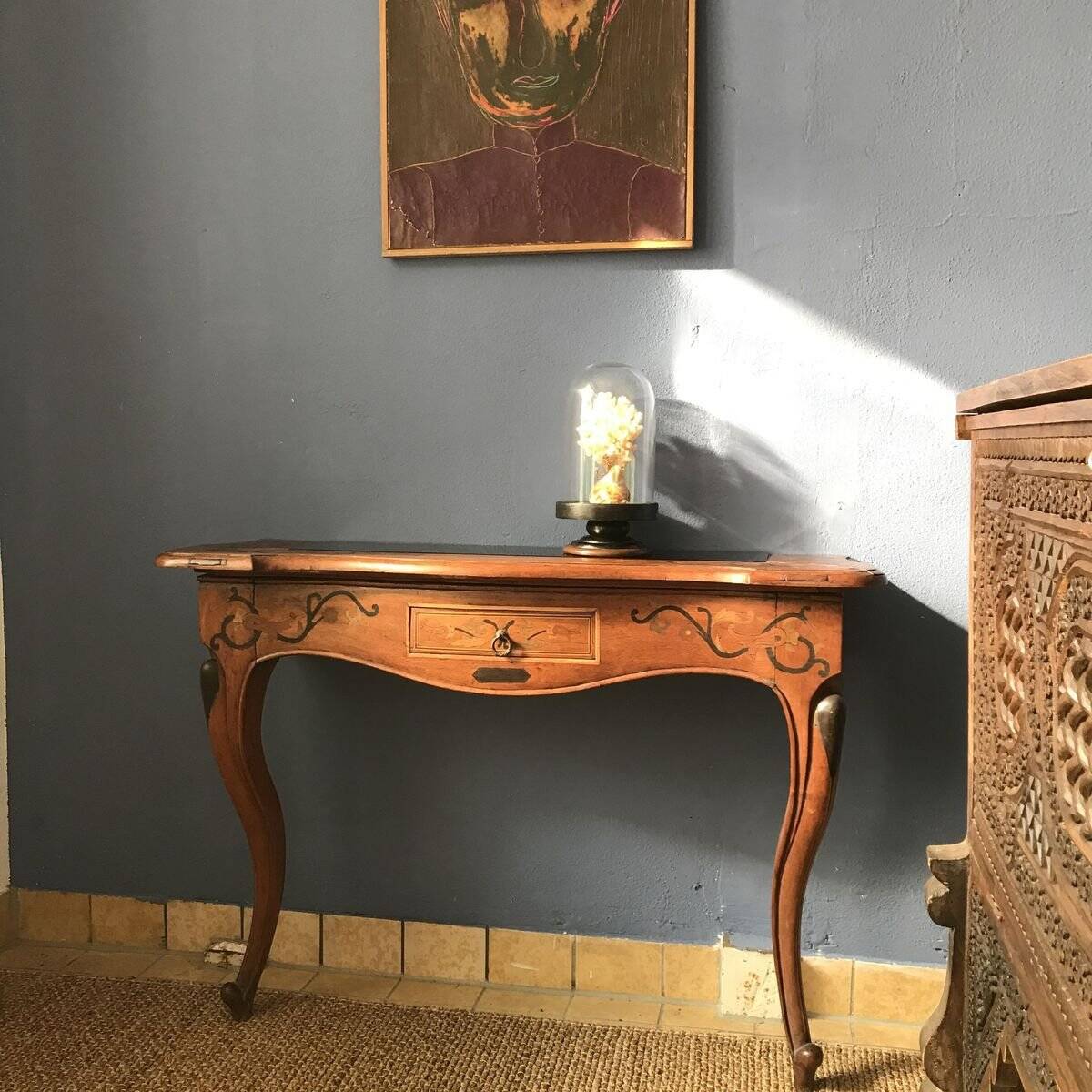 Wooden Console with Smoked Glass, 1950s