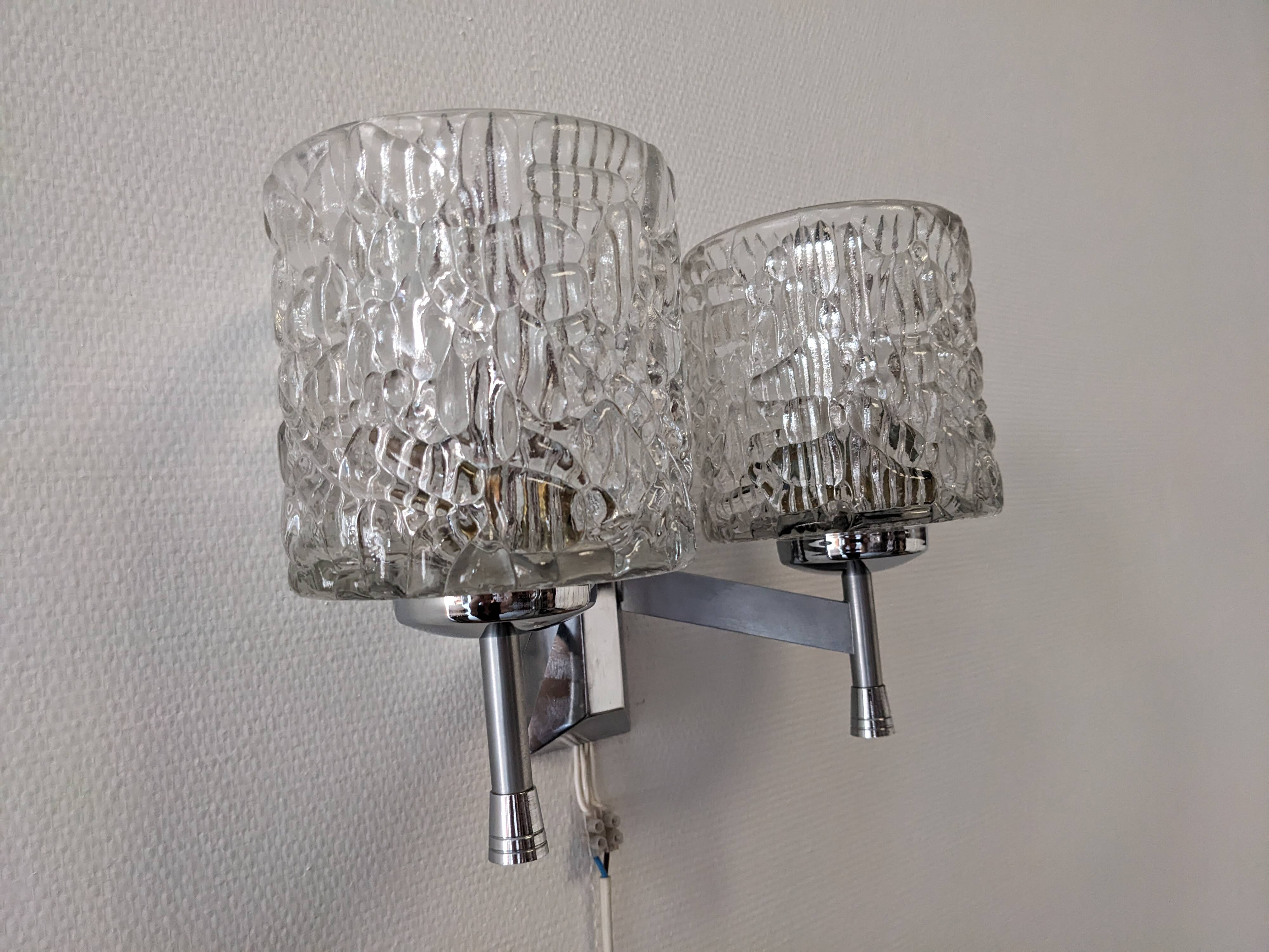Pair of Murano glass wall lights by Kaiser Leuchten, Germany circa 1970.