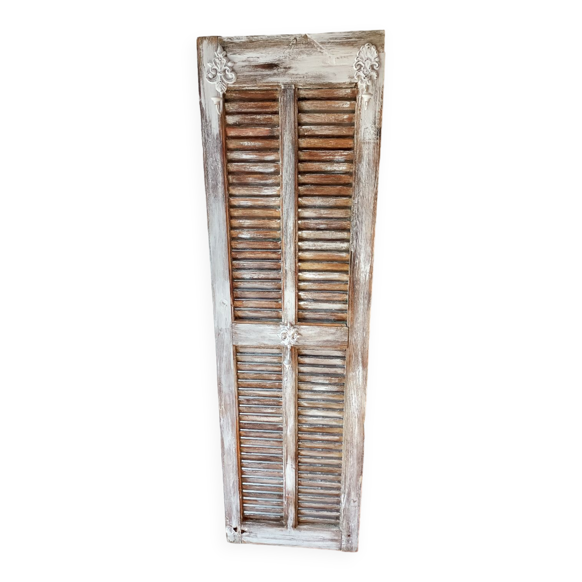 Vintage shutter renovated into a coat rack