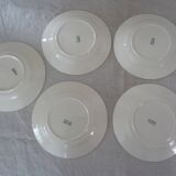 5 Plates flat Longchamp Lutèce faience old laurel green iron earth