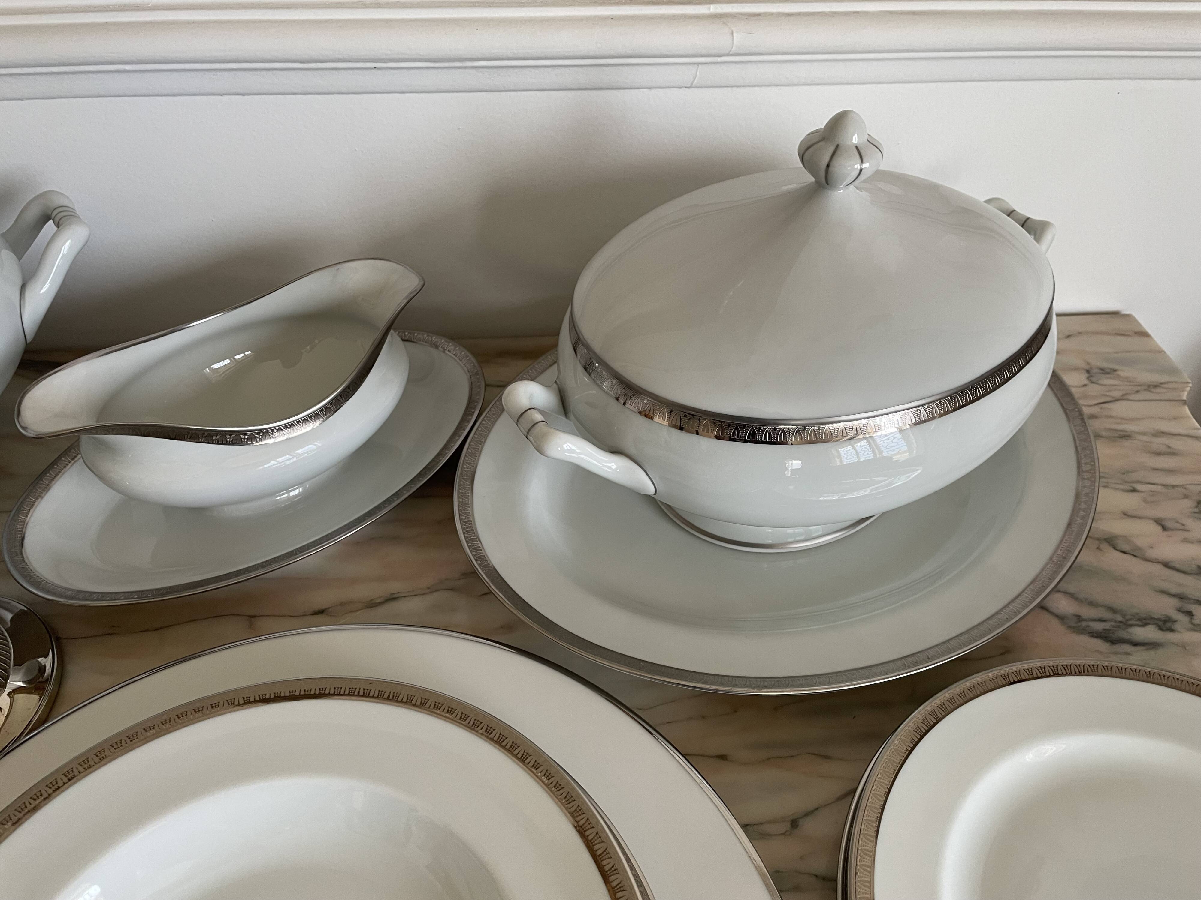 Bernardaud Limoges porcelain tableware set, Vercors model, platinum braid