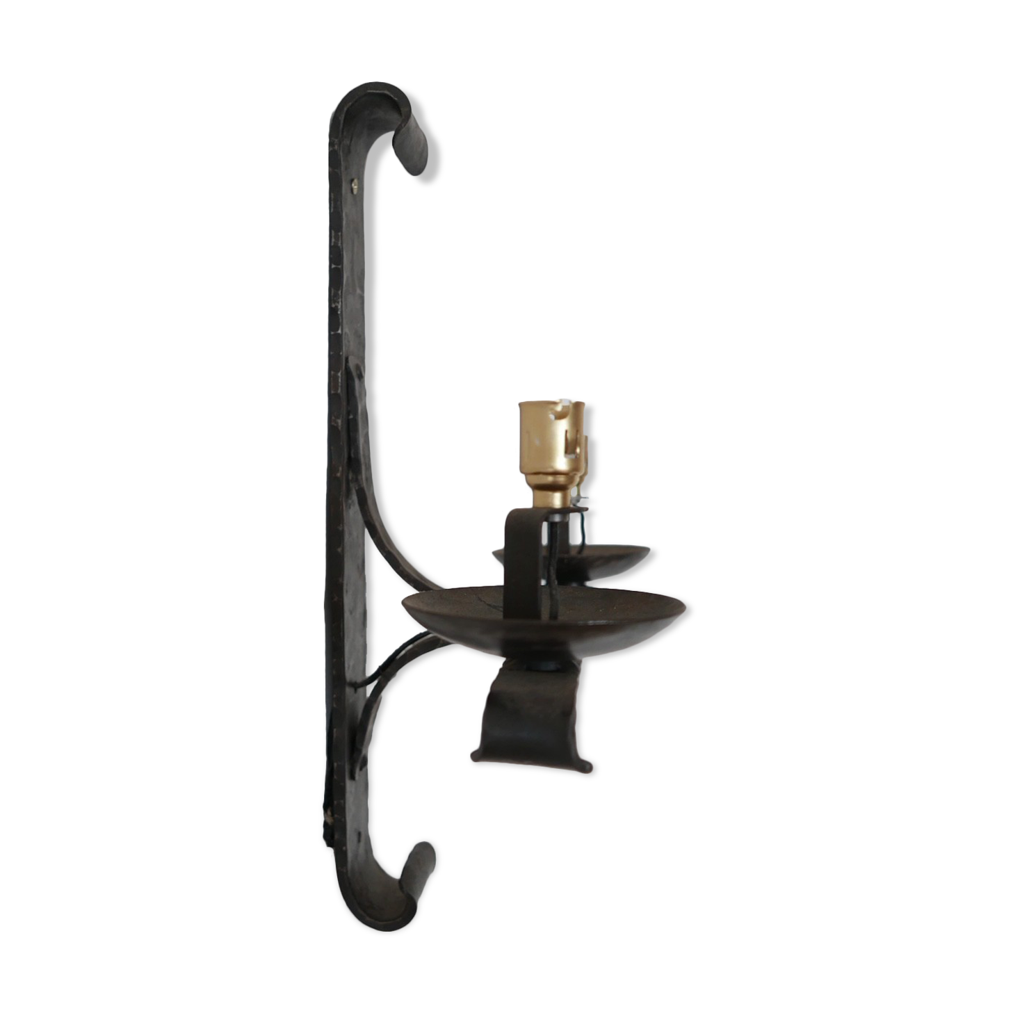 Brutalist iron mid-century french double arm wall light