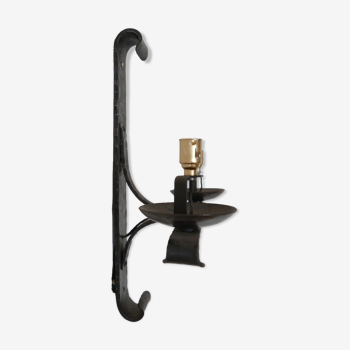 Brutalist iron mid-century french double arm wall light