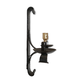 Brutalist iron mid-century french double arm wall light