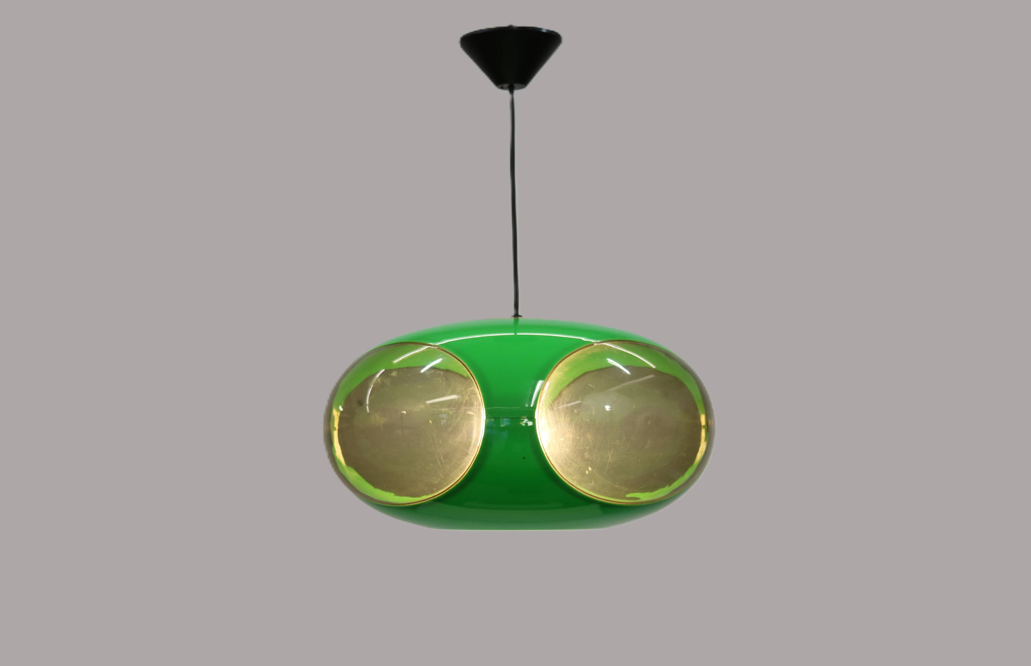 Massive Belgium Space Age UFO Lamp, Green Mid-Century Modern Lighting