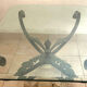 Octagonal Glass Dining Table with Travertine Base and Metal Frame