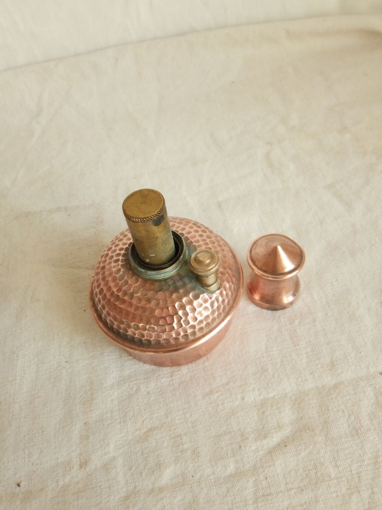 Ancient copper and brass travel teapot 20th