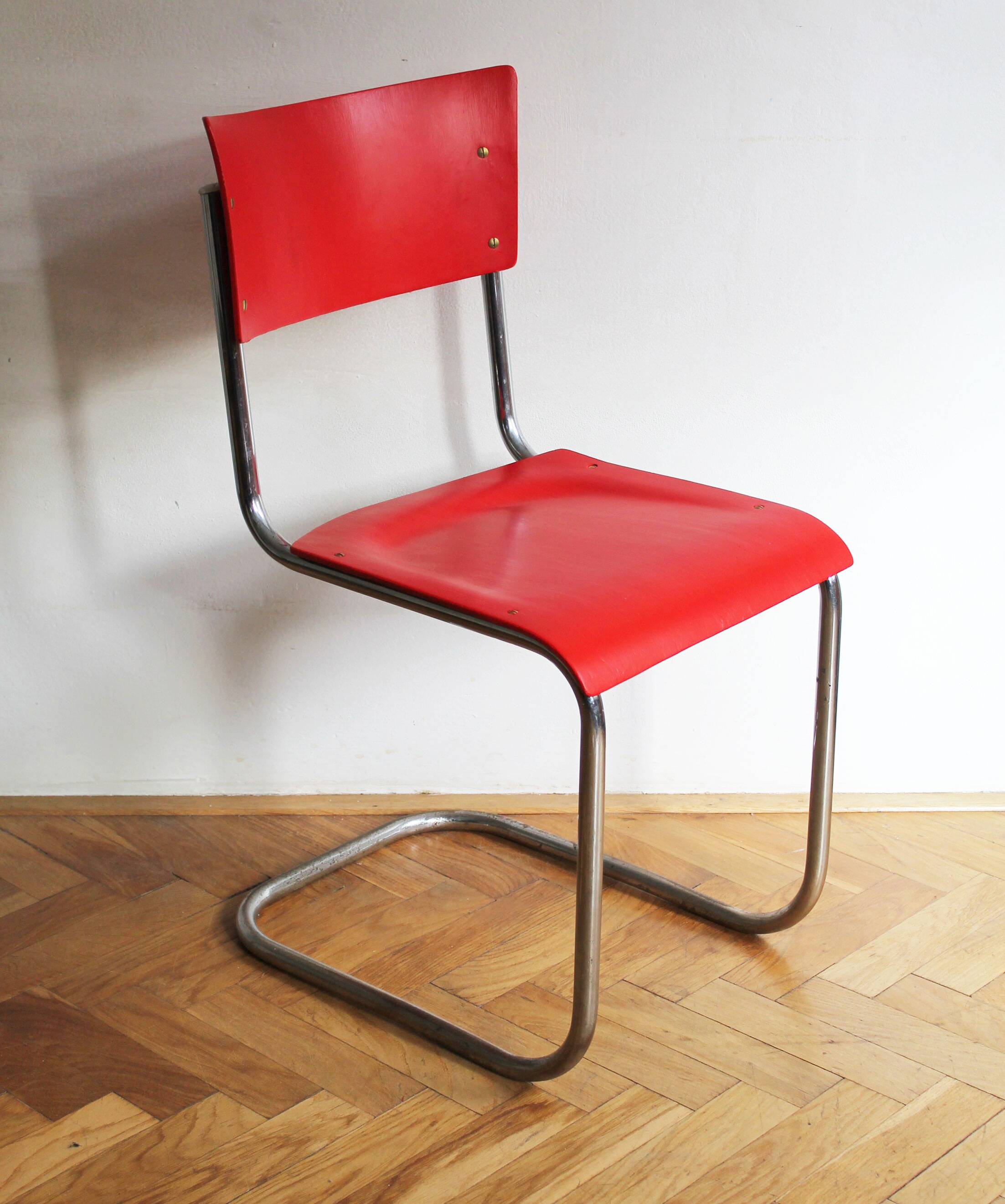 Bright Red 1950's Modernist cantilevered Chair