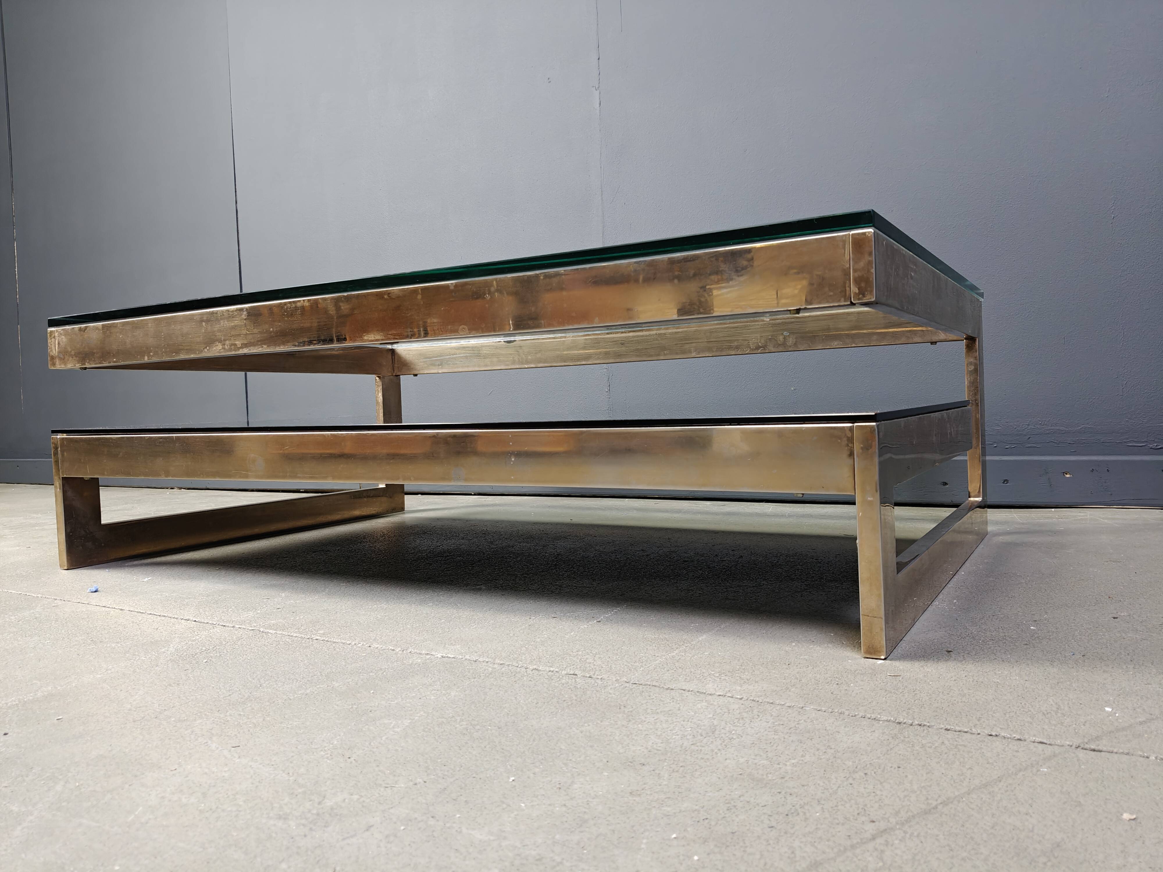 Vintage two tier belgochrom 23kt coffee table, 1970s
