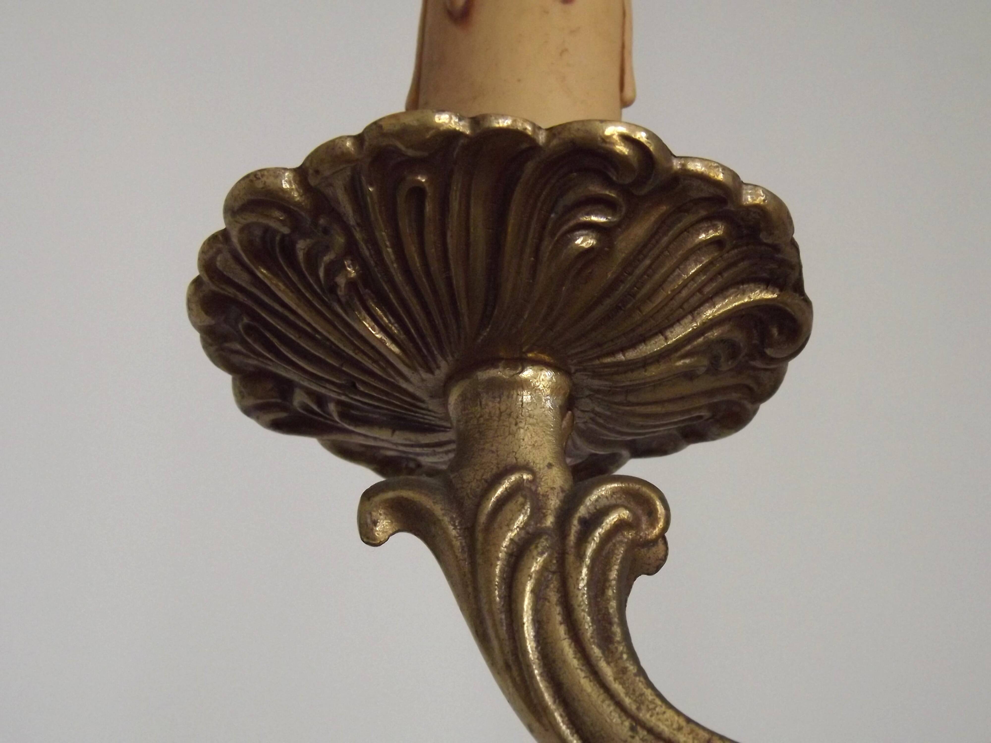 French Vintage Mid Century Bronze 5 Light Traditional Style Chandelier