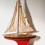 Large wooden basin sailing boat, brand Tirot, navigable antique toy.