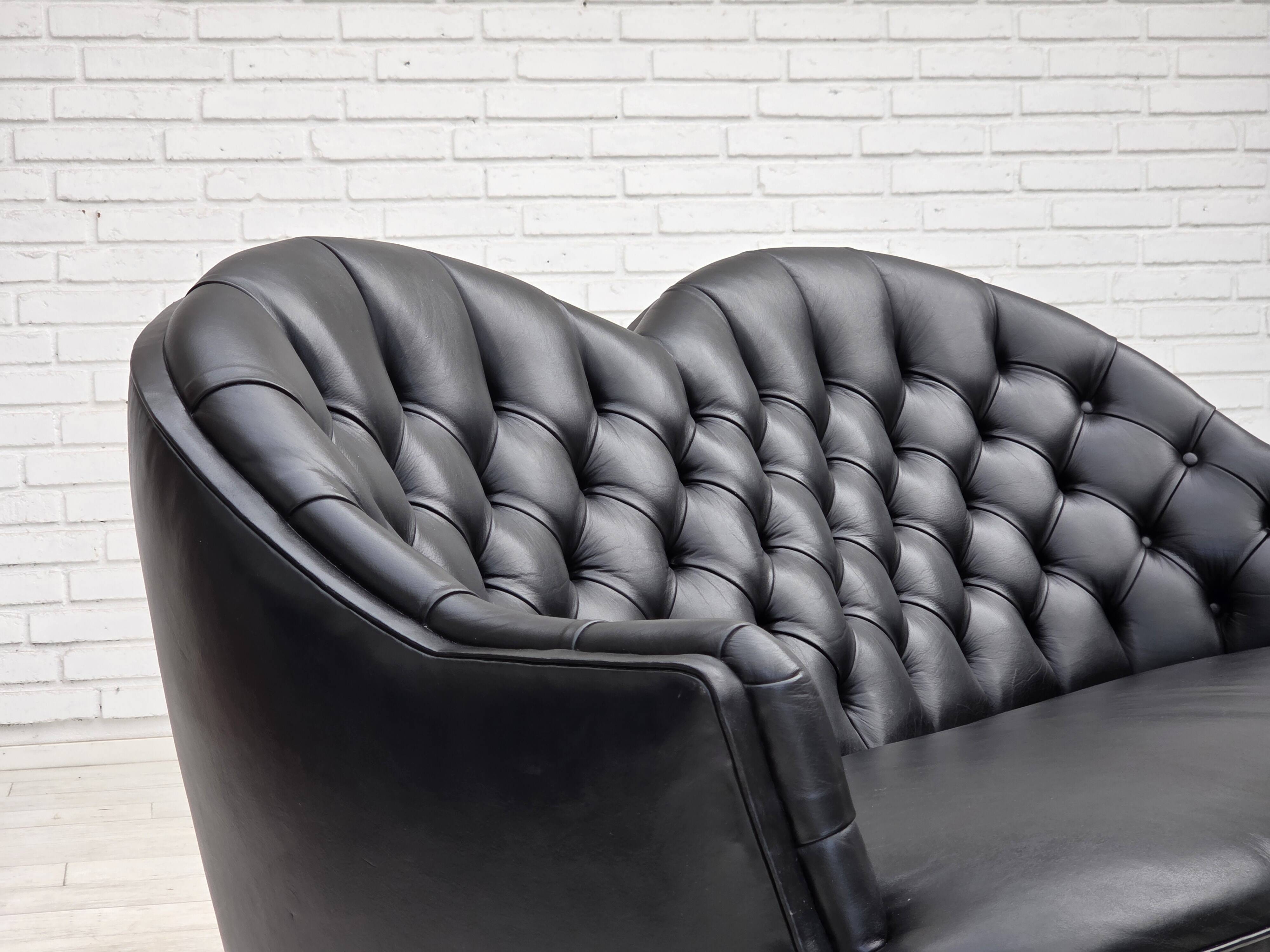 1960s, Scandinavian sofa in black furniture leather.