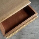 Vintage oak and rattan bedside table