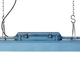 Blue industrial hanging tube light from polam gdansk, 1970s