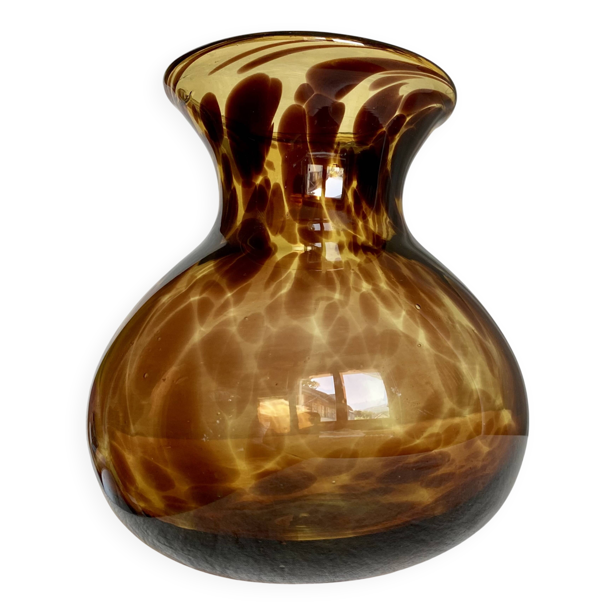 Vase verre soufflé "écaille de tortue" vintage 1960