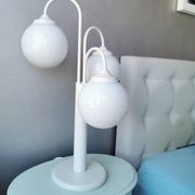Lampe de table en métal blanc vintage avec 3 boules de lanterne, années 80