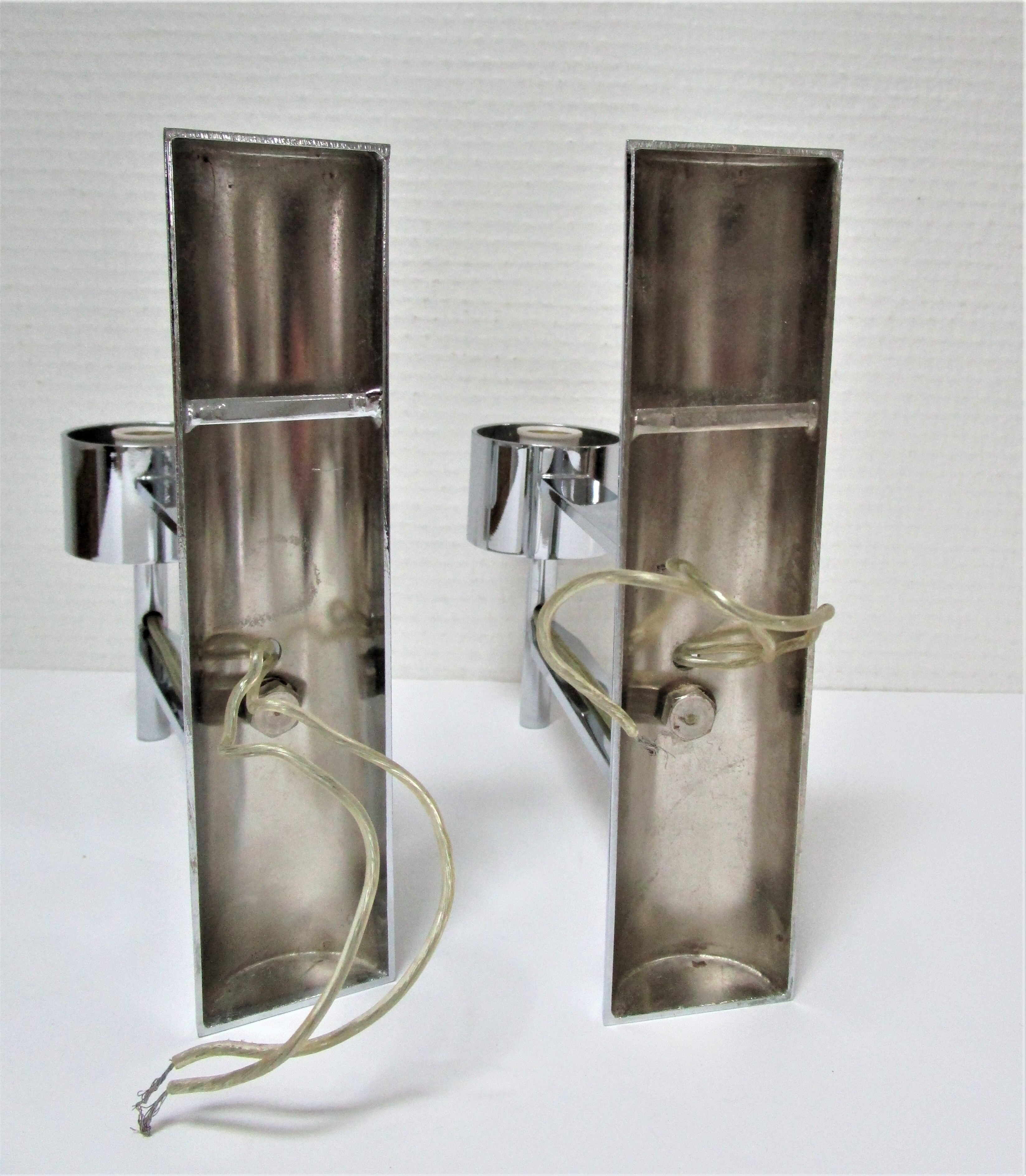 Pair of opaline and chrome wall lamps design 70s
