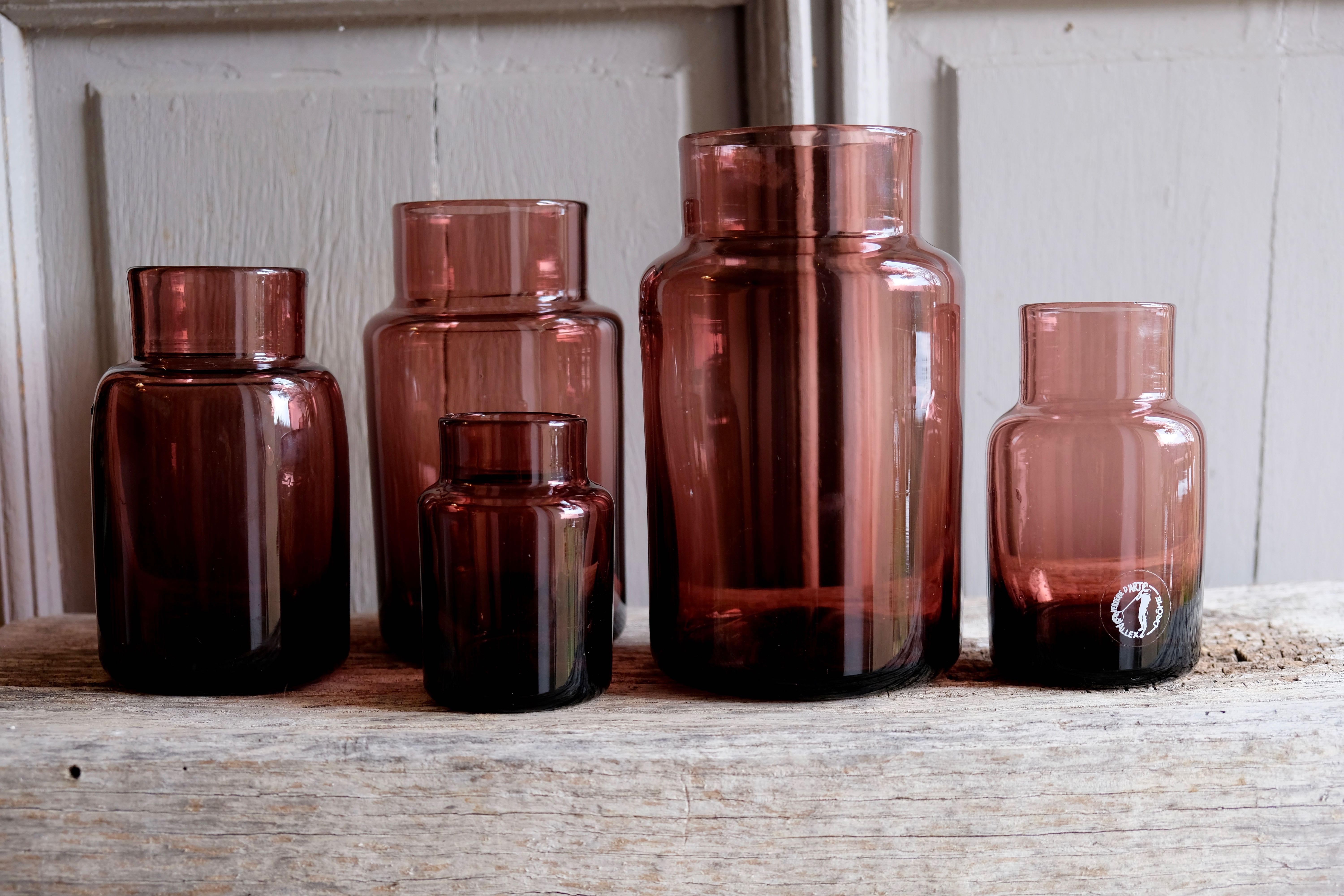 Set 5 vases in blown glass art glass ALLEX, Drôme