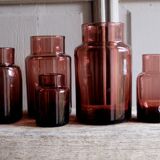 Set 5 vases in blown glass art glass ALLEX, Drôme