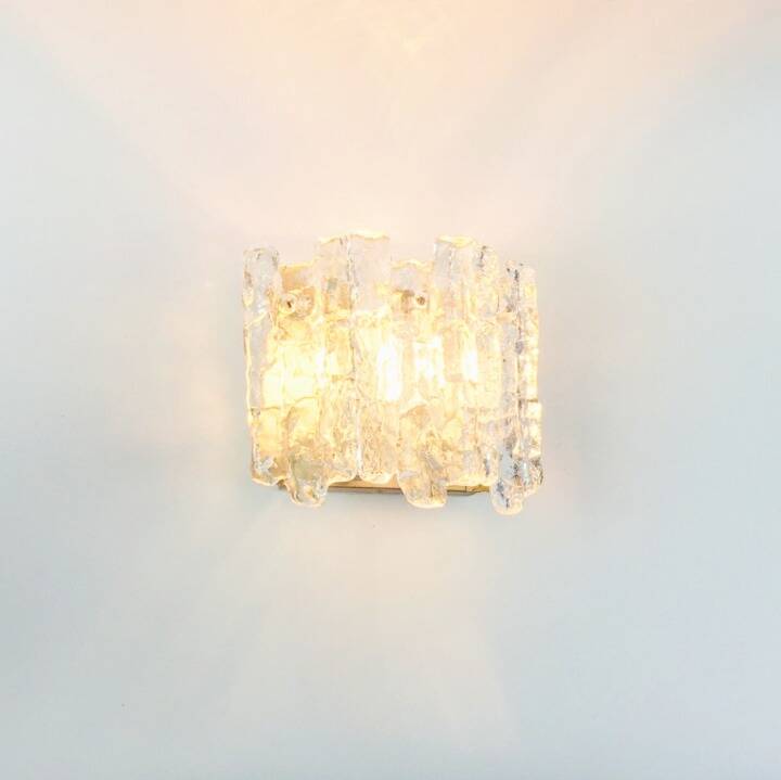 Pair Of Mid Century Ice Glass Wall Lamps From Kalmar Franken, Austria,1960s