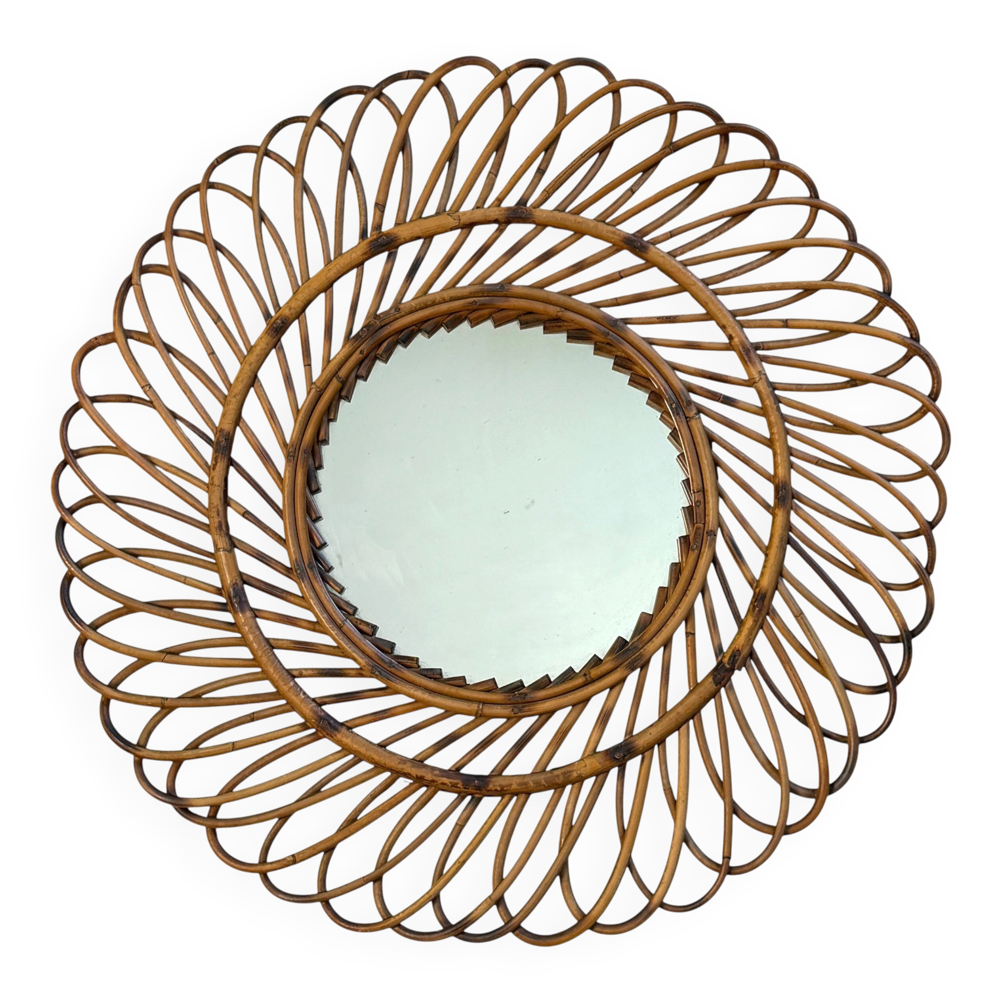 Round rattan mirror from the 1950s France