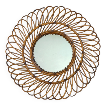 Miroir rond en Rotin  des années 50 France
