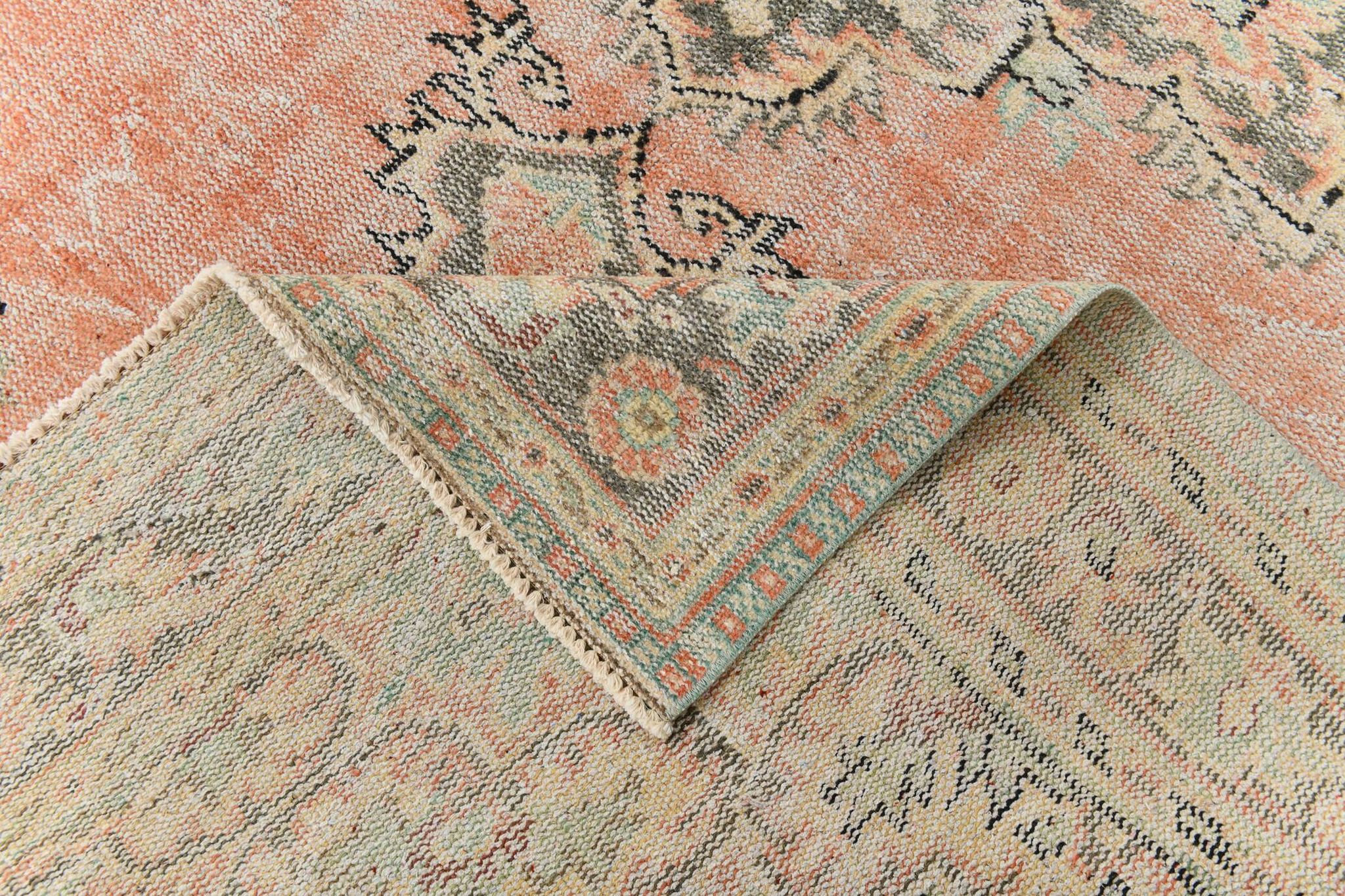 Tapis turc classique vintage saumon et beige, 185 x 291 cm