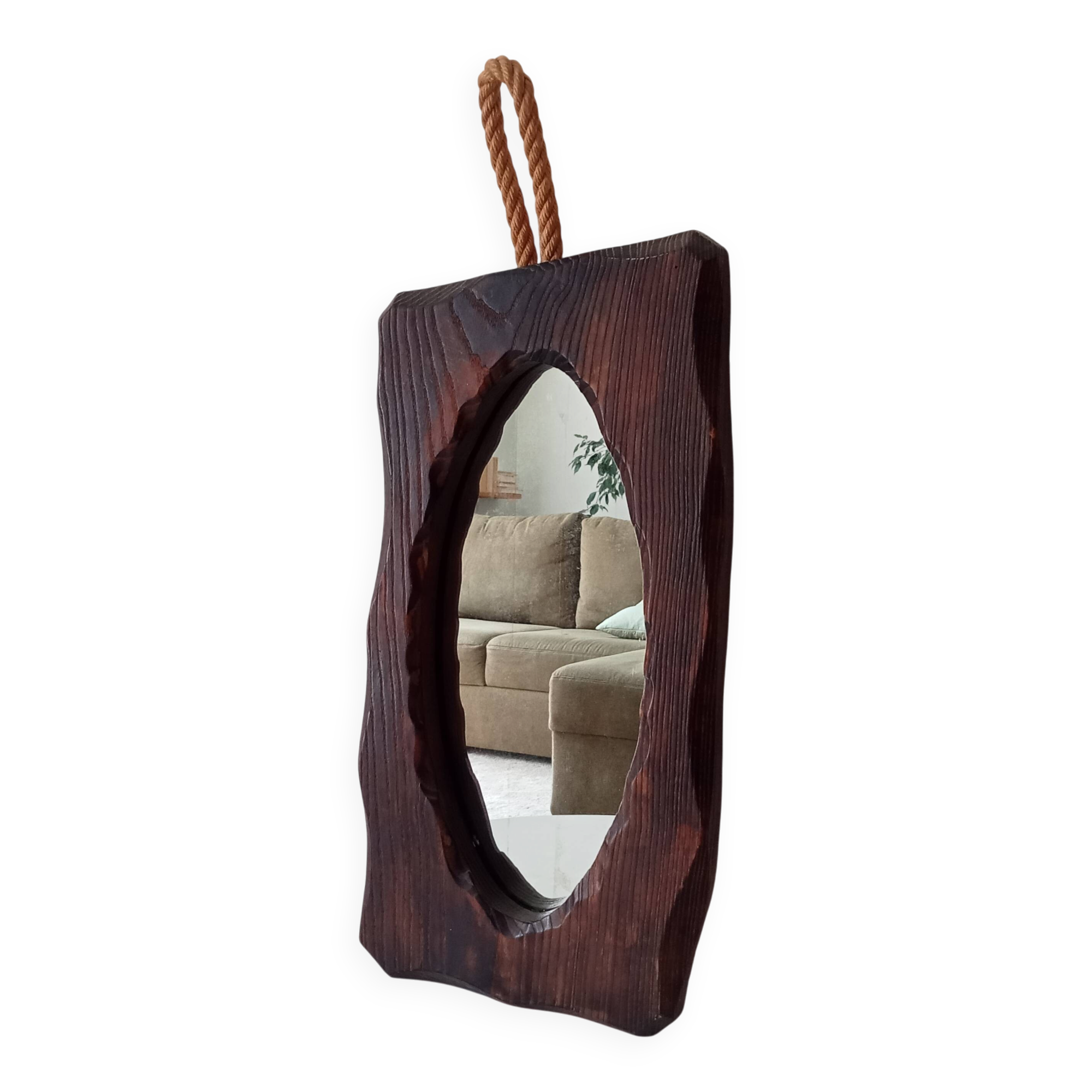 Brutalist antique mirror in solid wood from the 1950s/60s.