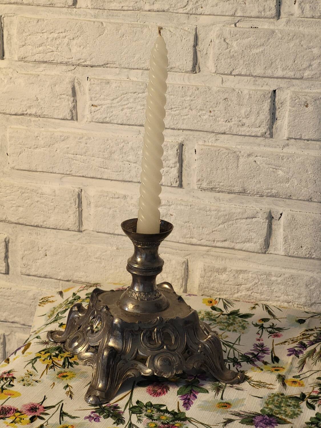 Silver metal candle holder