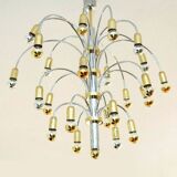 Vintage chrome and gold metal chandelier with 24 lights, Germany 1970s