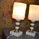 2 white alabaster and brass bedside lamps from the 60s