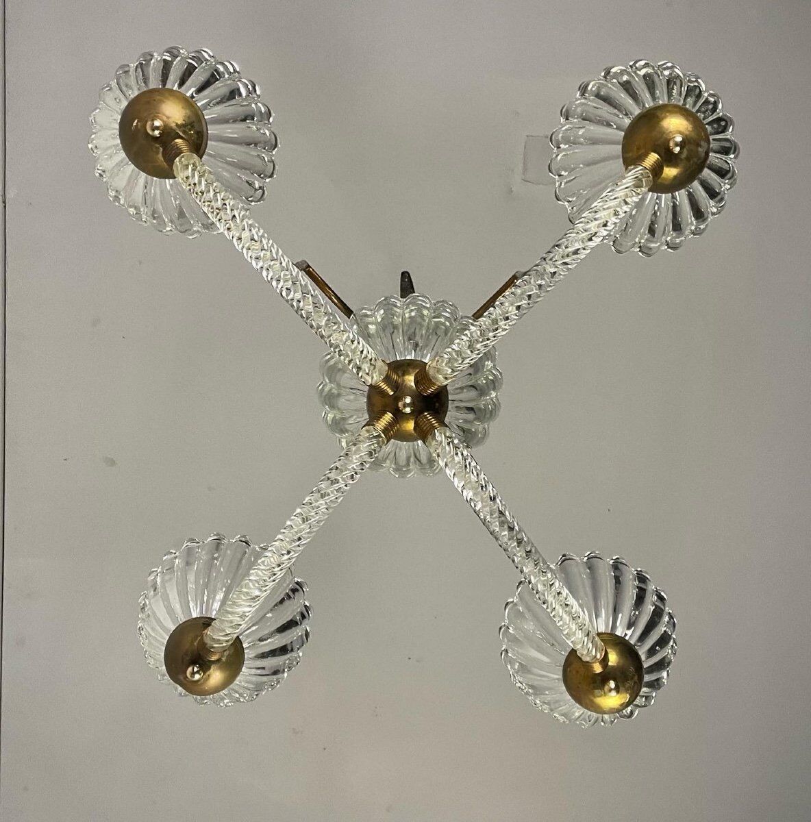 Venetian chandelier in Murano glass and brass circa 1950
