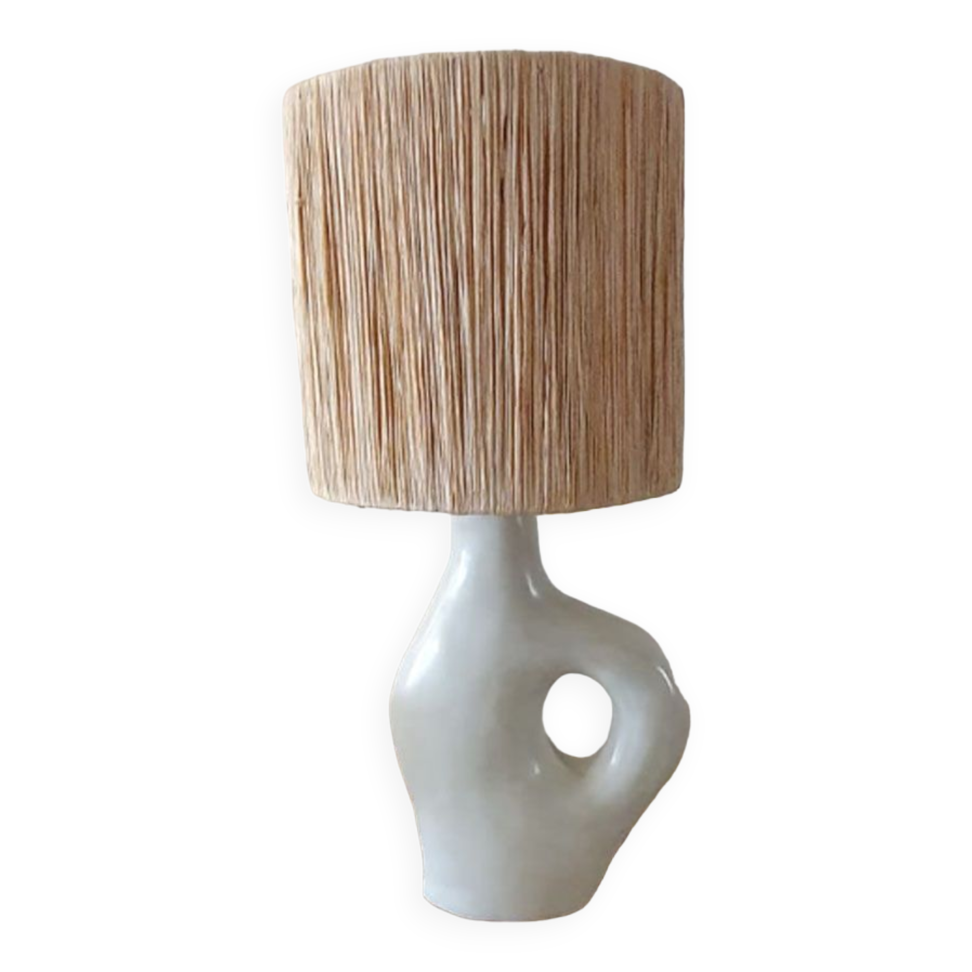 Tadelekt lamp with raffia lampshade.