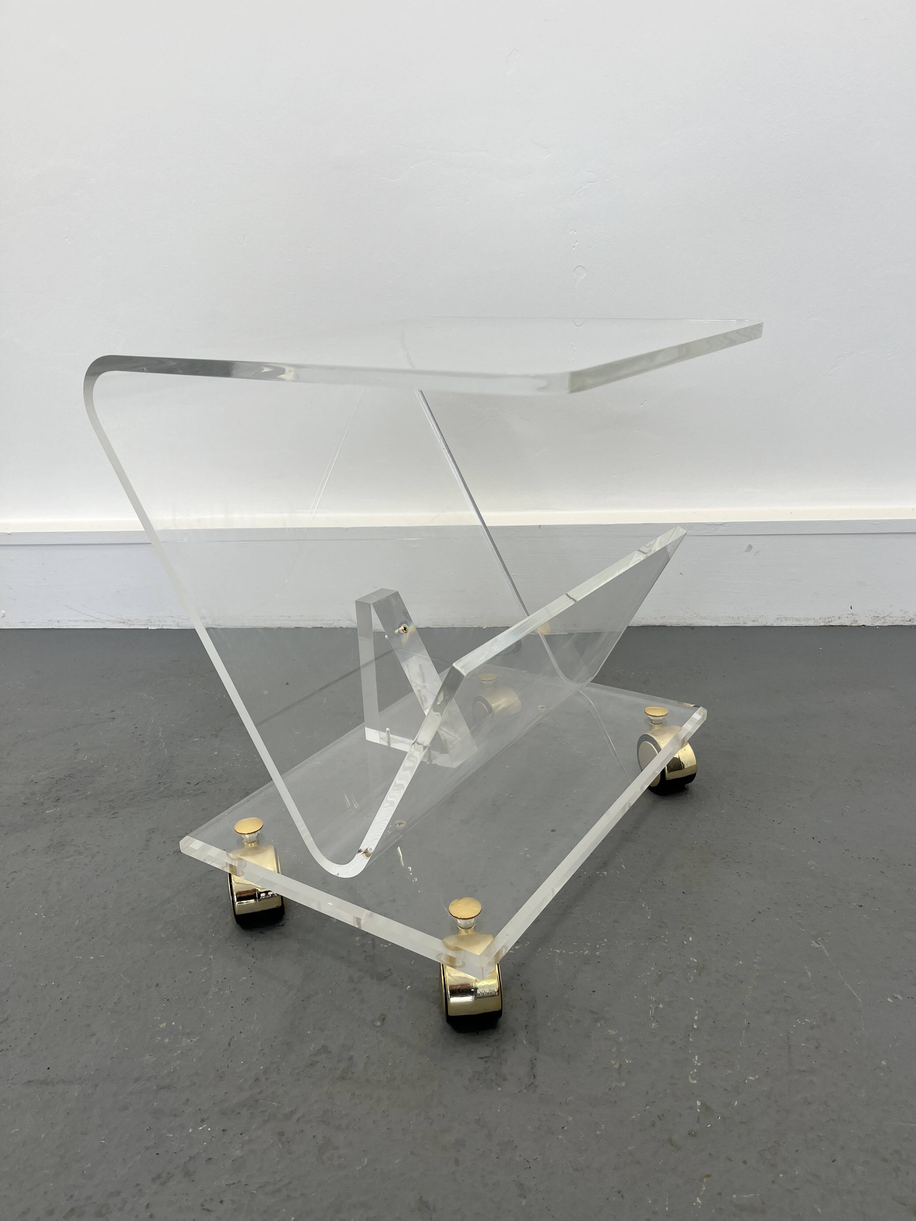 Vintage Acrylic Magazine Rack with Gold / Brass details, Plexiglas