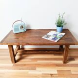 Vintage rustic coffee table in waxed wood and screen printing