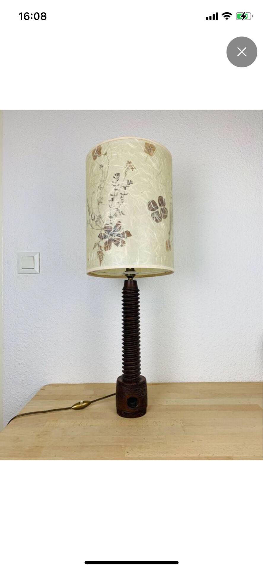 Lampe brutaliste art populaire 73 cm, bois tourné